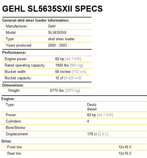 gehl sl5635sxii skid steer attachments specifications|gehl 5635 lifting capacity.